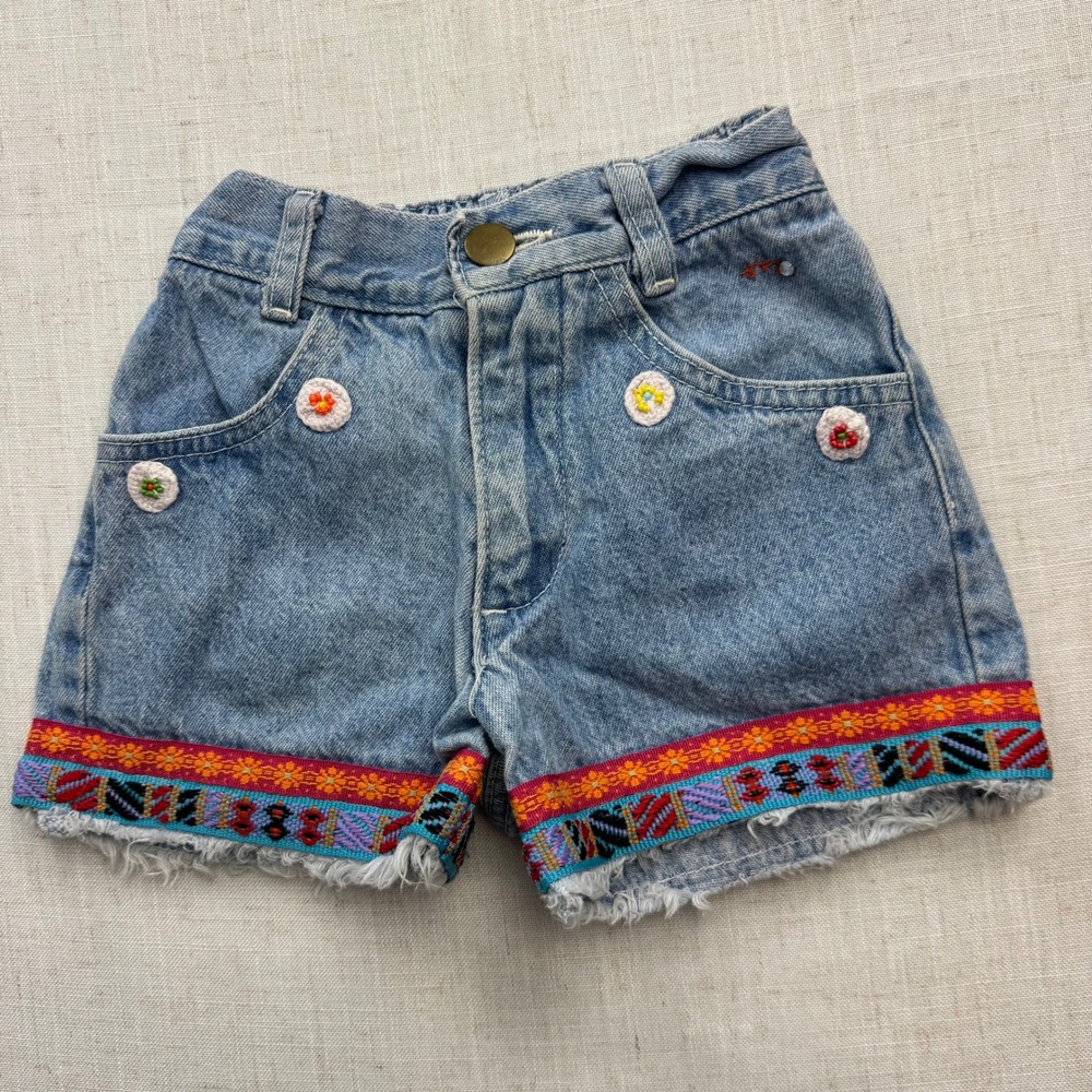 Sonoma Denim Shorts Girls Size 3 Light Blue Beaded Floral Boho Hippie Y2K Retro